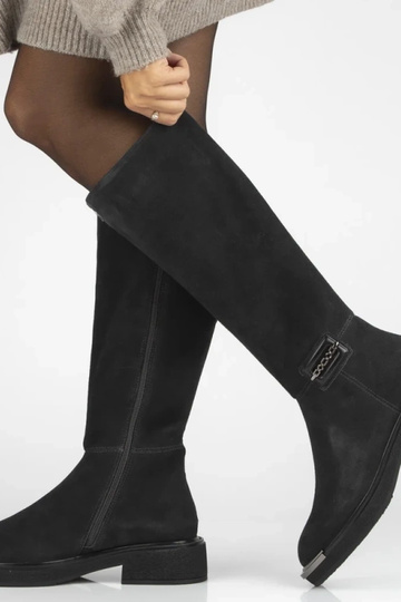 Botas acima do joelho grafite de camurça natural com bico decorativo Charlie 2
