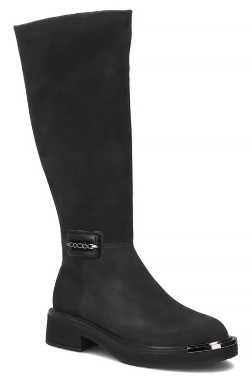 Botas acima do joelho grafite de camurça natural com bico decorativo Charlie