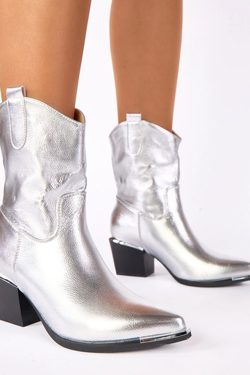 Botas de cowboy prateadas com salto bloco Rosemary