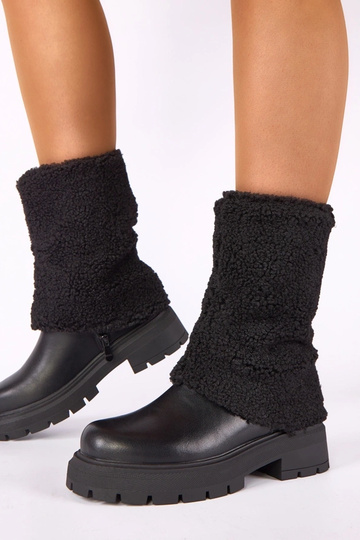 Botins pretos com cano de tecido dobrado Darlene