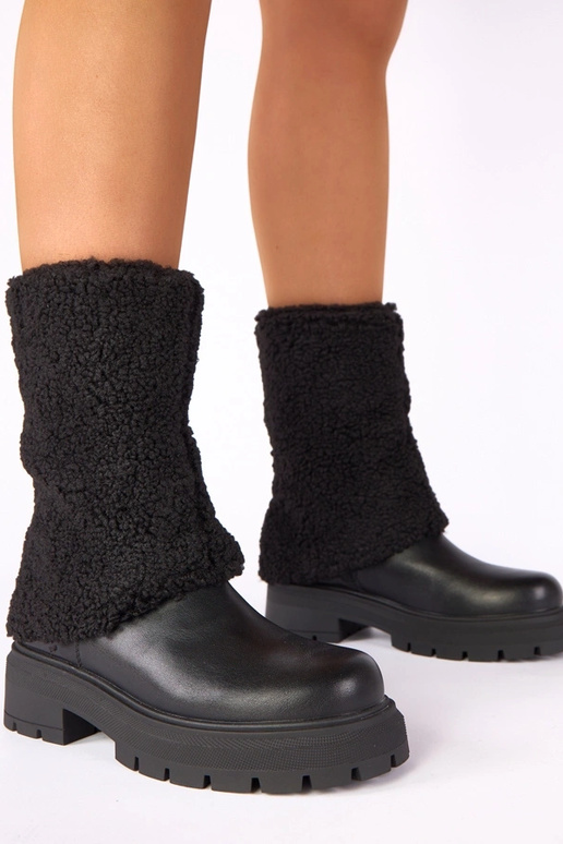 Botins pretos com cano de tecido dobrado Darlene