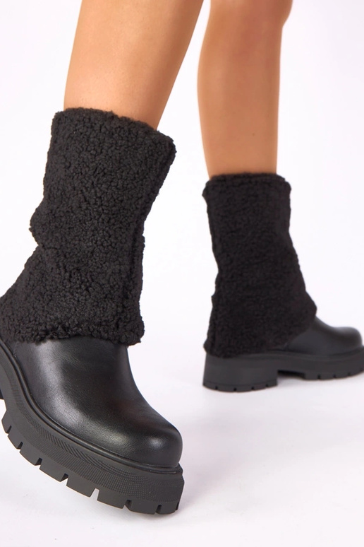 Botins pretos com cano de tecido dobrado Darlene