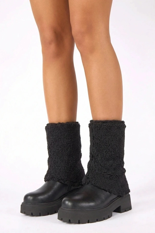 Botins pretos com cano de tecido dobrado Darlene