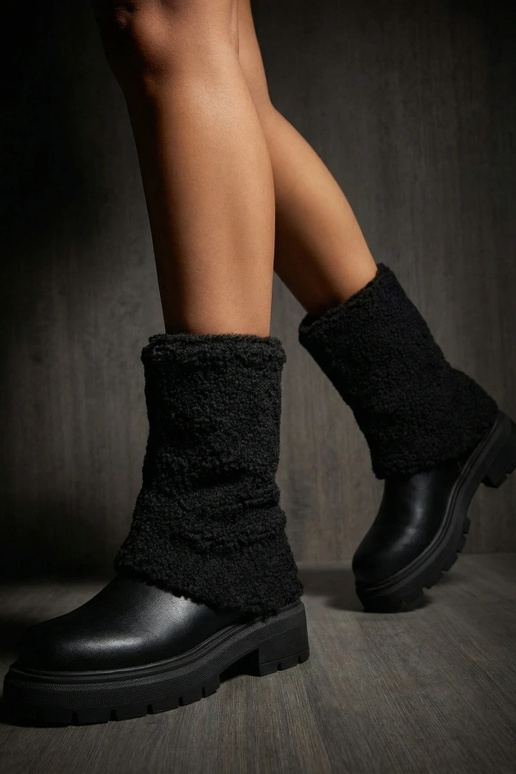 Botins pretos com cano de tecido dobrado Darlene