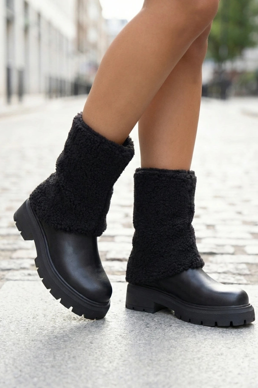 Botins pretos com cano de tecido dobrado Darlene