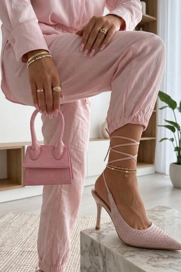 Saltos altos rosa com bico aberto adornados com strass Edith 2