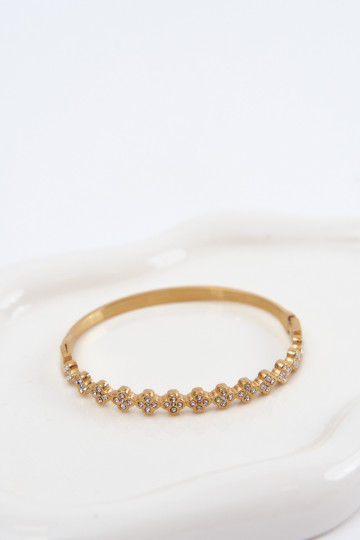 Pulseira dourada feminina com pedras brilhantes 2