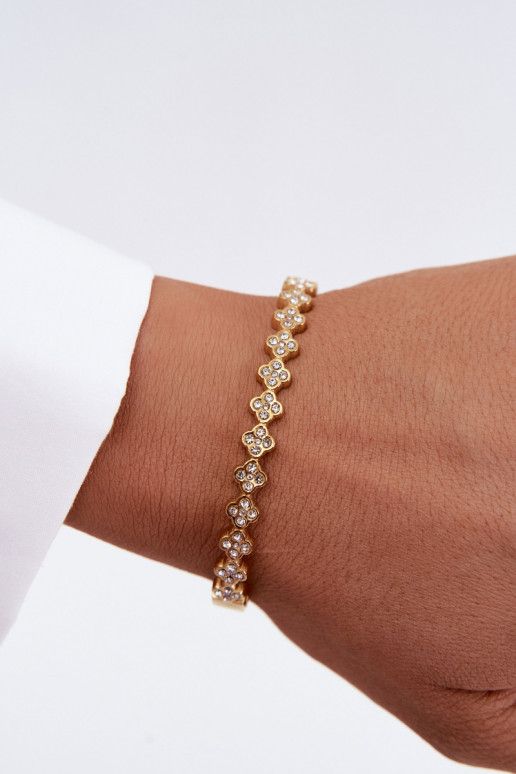Pulseira dourada feminina com pedras brilhantes