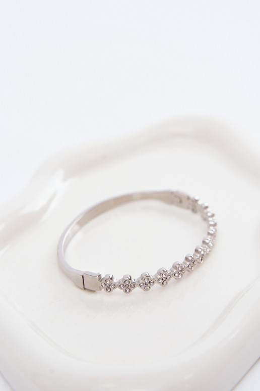 Pulseira prateada feminina com pedras brilhantes