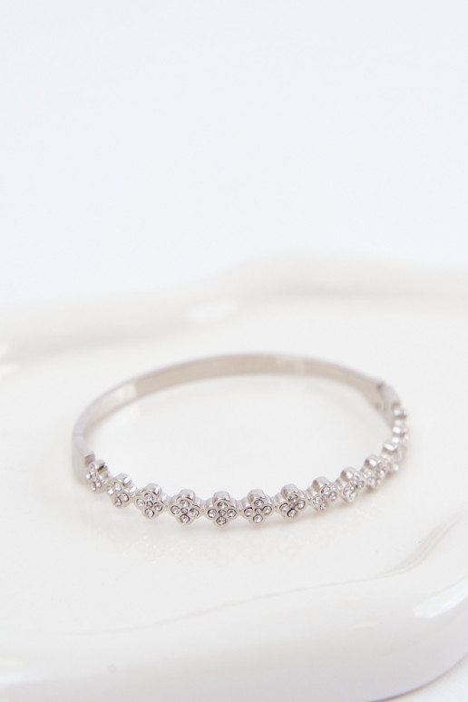 Pulseira prateada feminina com pedras brilhantes
