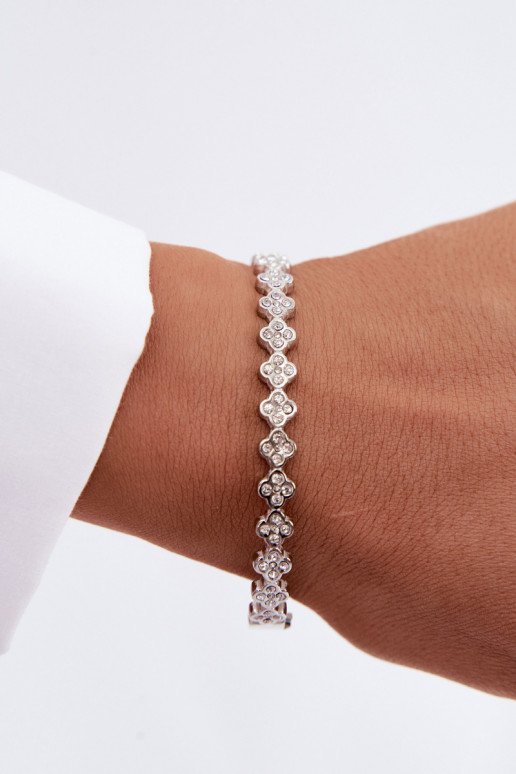 Pulseira prateada feminina com pedras brilhantes