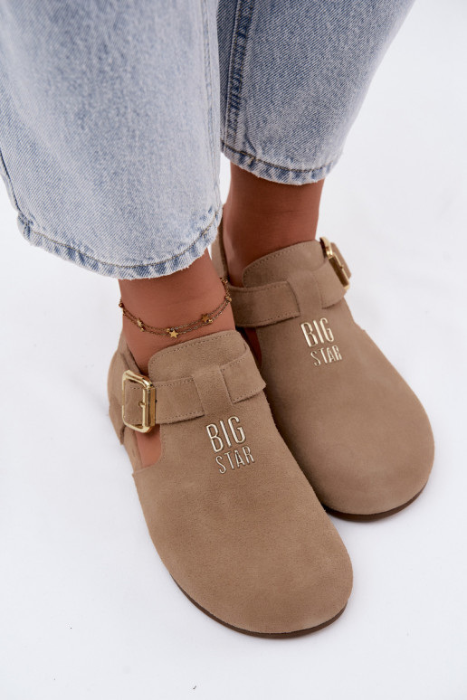 Sandálias femininas em camurça natural Big Star TT274542 bege