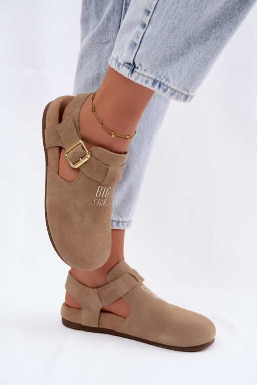Sandálias femininas em camurça natural Big Star TT274542 bege