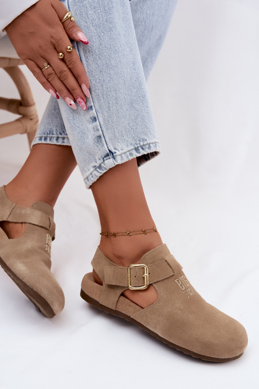 Sandálias femininas em camurça natural Big Star TT274542 bege