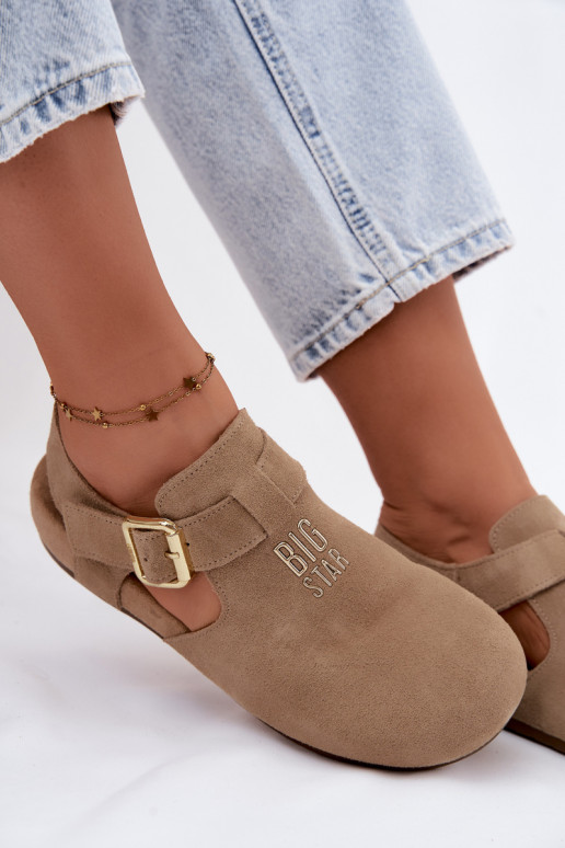 Sandálias femininas em camurça natural Big Star TT274542 bege