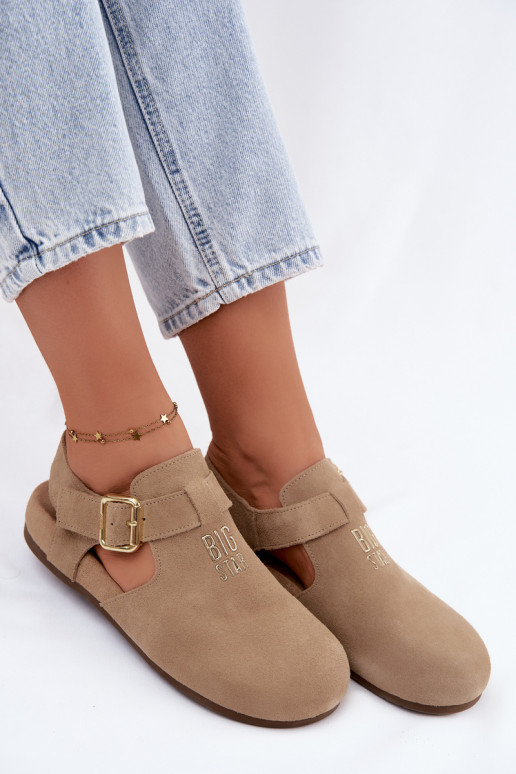 Sandálias femininas em camurça natural Big Star TT274542 bege