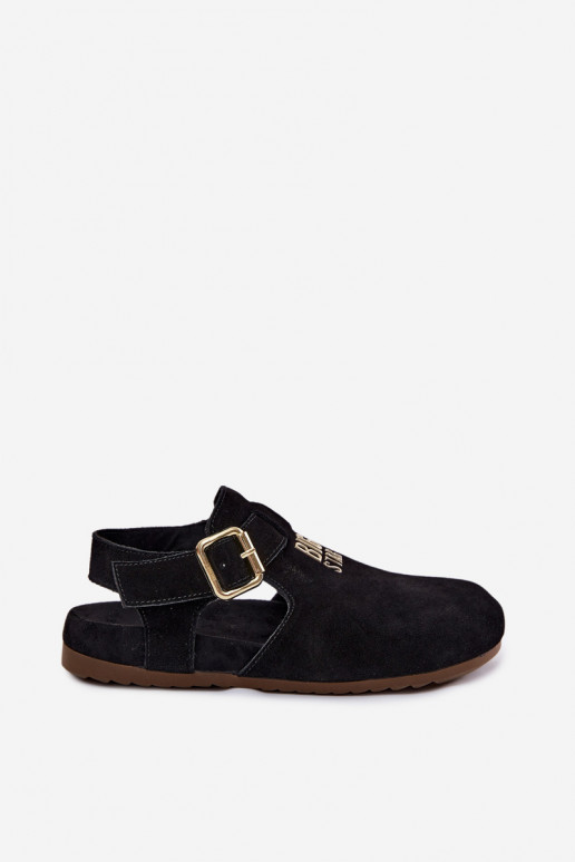 Sandálias femininas em camurça natural Big Star TT274544 pretas