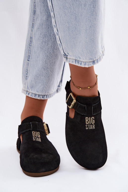 Sandálias femininas em camurça natural Big Star TT274544 pretas