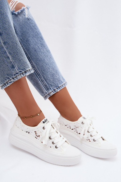Sapatos casuais brancos com plataforma e elementos recortados Lee Cooper LCIN-26-44-4485