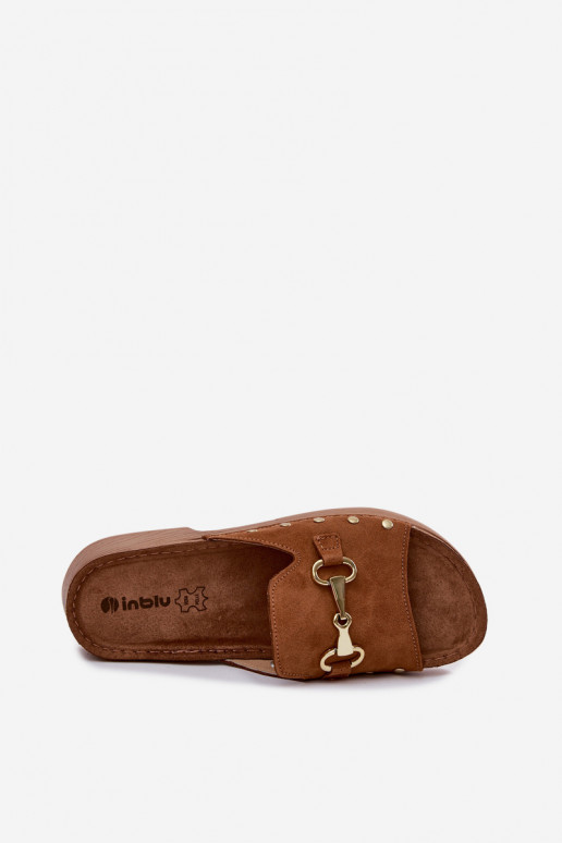 Chinelos femininos de camurça Inblu TF0002KU cor marrom