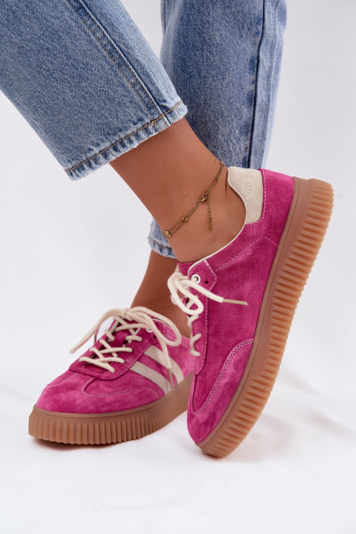 de camurça À modalo de tênis Feminino com uma plataforma rosa-bege Tem que serrisae