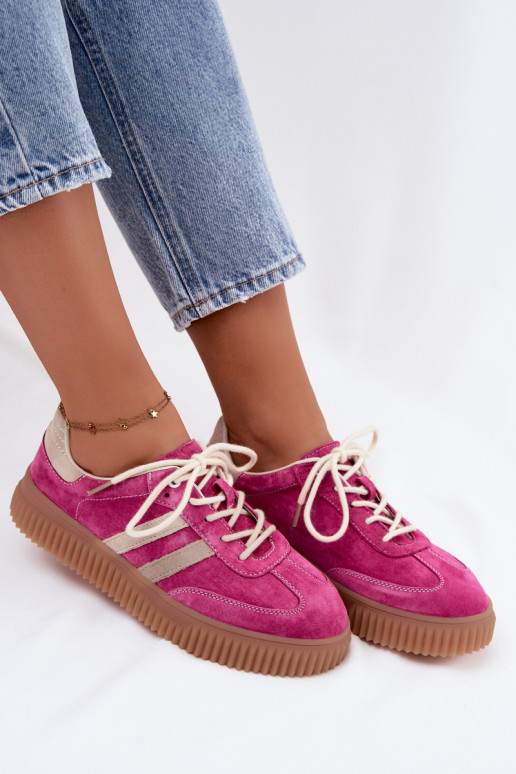 de camurça À modalo de tênis Feminino com uma plataforma rosa-bege Tem que serrisae