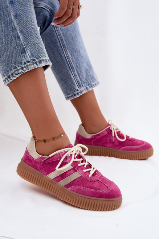 de camurça À modalo de tênis Feminino com uma plataforma rosa-bege Tem que serrisae