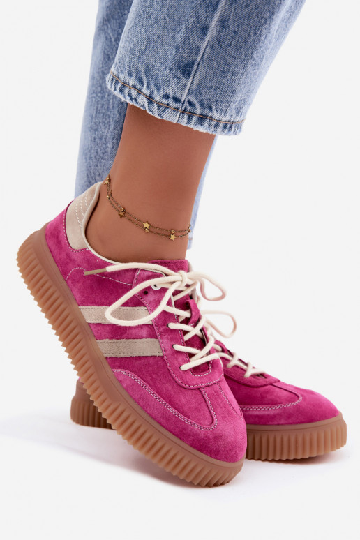 de camurça À modalo de tênis Feminino com uma plataforma rosa-bege Tem que serrisae