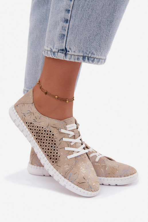 Sapatos de cor areia estampados com elementos vazados em camurça sintética Tenebra