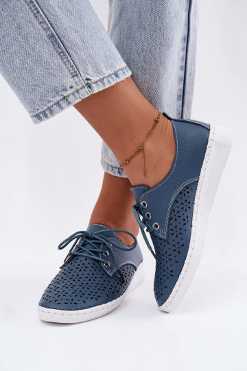 Sapatos azuis escuros femininos com elementos vazados Softie 2
