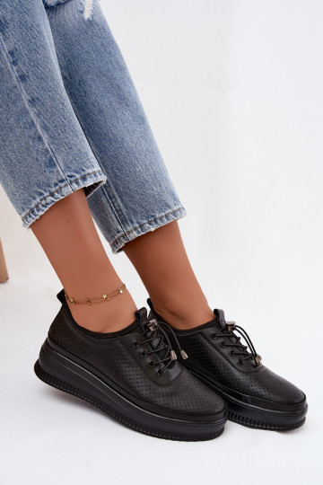 Sapatos negros femininos com plataforma e perfuração Dalila