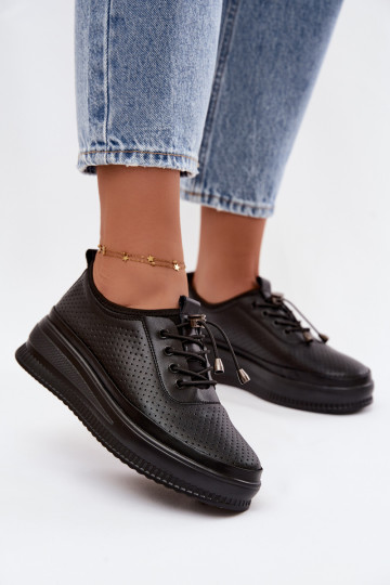 Sapatos negros femininos com plataforma e perfuração Dalila 2