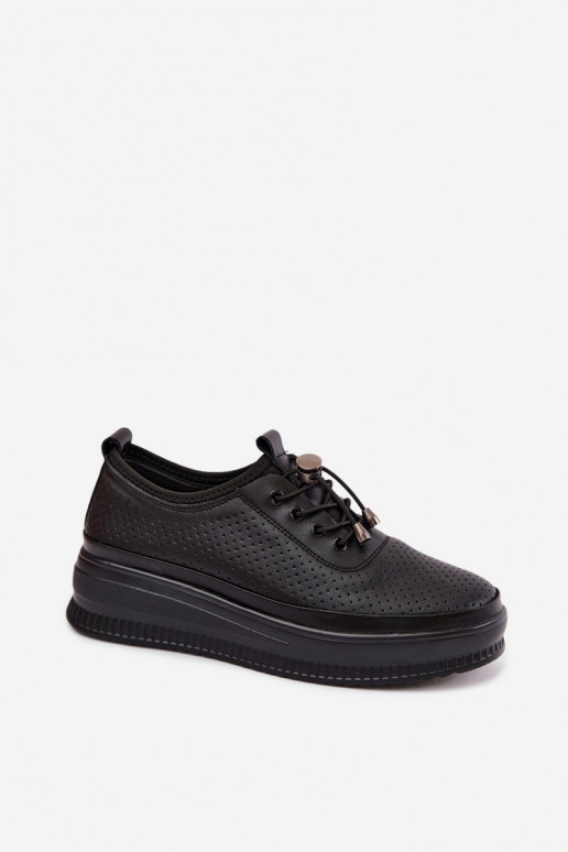Sapatos negros femininos com plataforma e perfuração Dalila