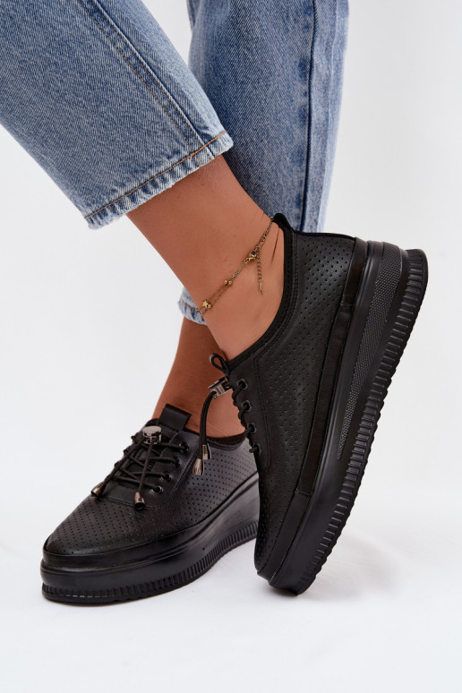 Sapatos negros femininos com plataforma e perfuração Dalila