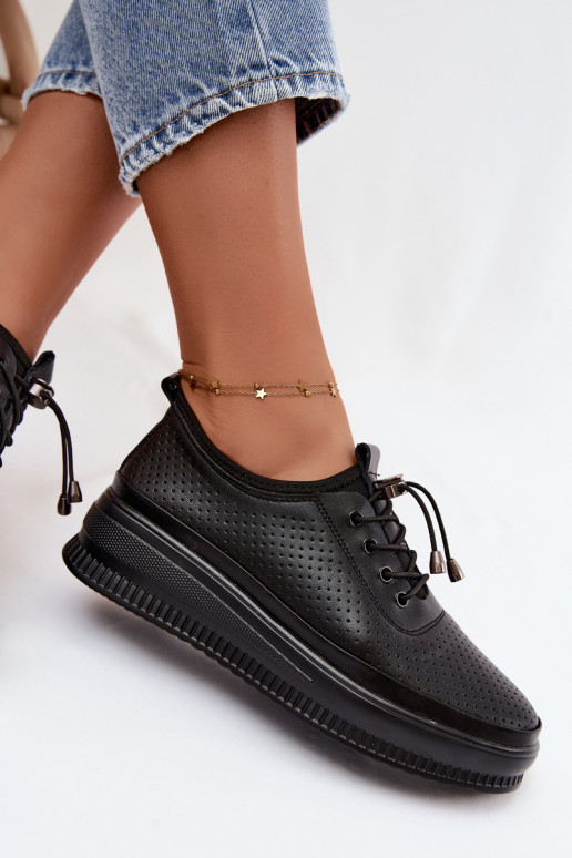 Sapatos negros femininos com plataforma e perfuração Dalila