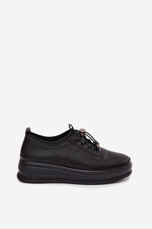 Sapatos negros femininos com plataforma e perfuração Dalila