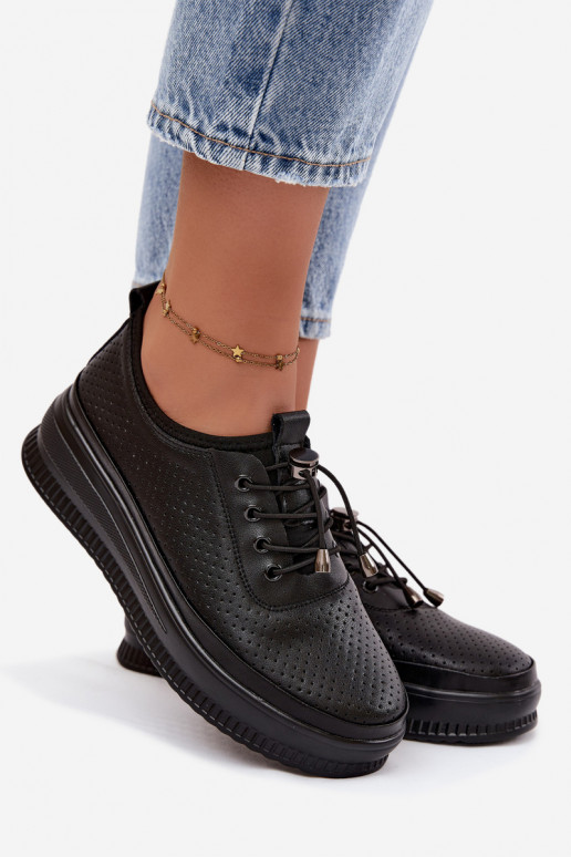 Sapatos negros femininos com plataforma e perfuração Dalila