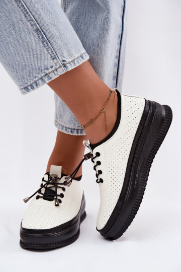 Sapatos brancos femininos com plataforma e perfuração Dalila