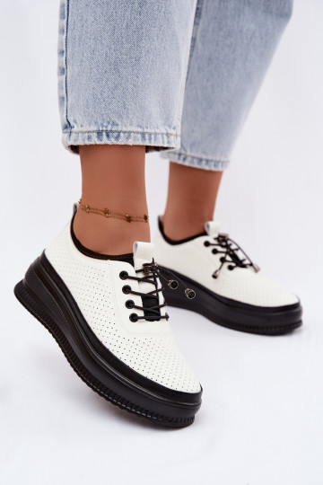 Sapatos brancos femininos com plataforma e perfuração Dalila 2
