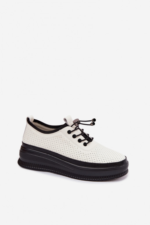 Sapatos brancos femininos com plataforma e perfuração Dalila
