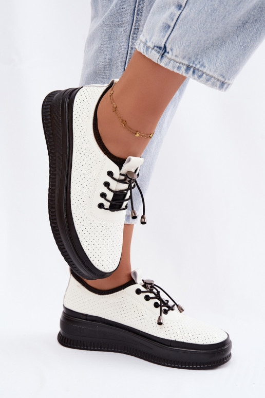 Sapatos brancos femininos com plataforma e perfuração Dalila