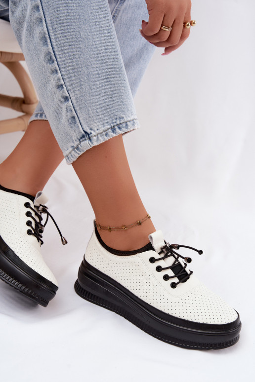 Sapatos brancos femininos com plataforma e perfuração Dalila