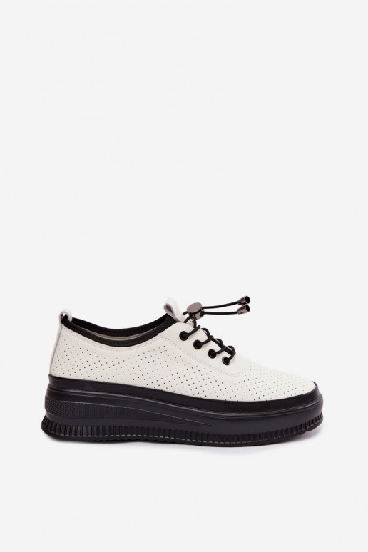 Sapatos brancos femininos com plataforma e perfuração Dalila