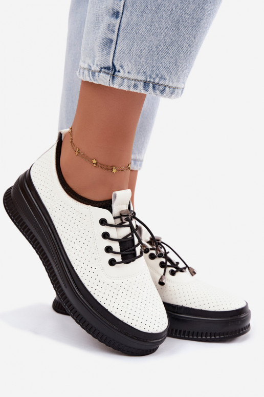 Sapatos brancos femininos com plataforma e perfuração Dalila
