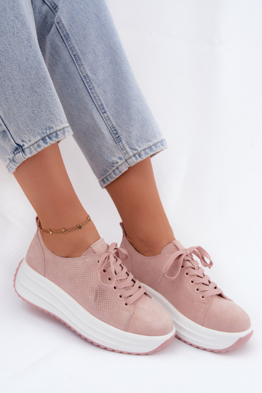 Pele de camurça À modalo de tênis Feminino com uma plataforma cor rosa Inaya
