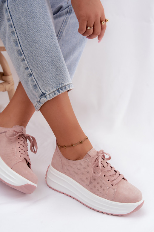 Pele de camurça À modalo de tênis Feminino com uma plataforma cor rosa Inaya