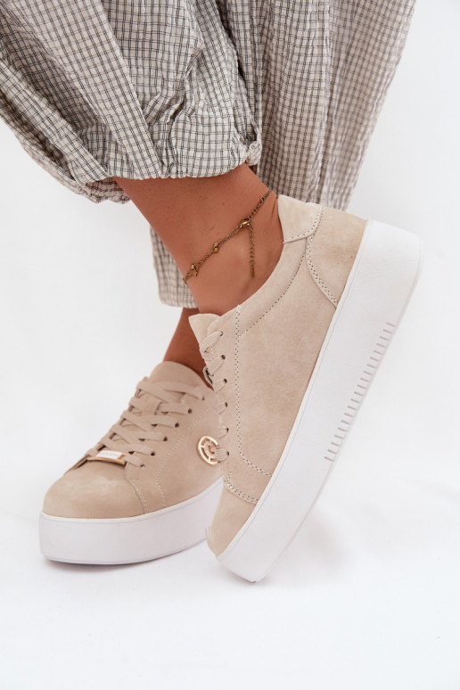 Pele de camurça À modalo de tênis Feminino com uma plataforma bege Dainty