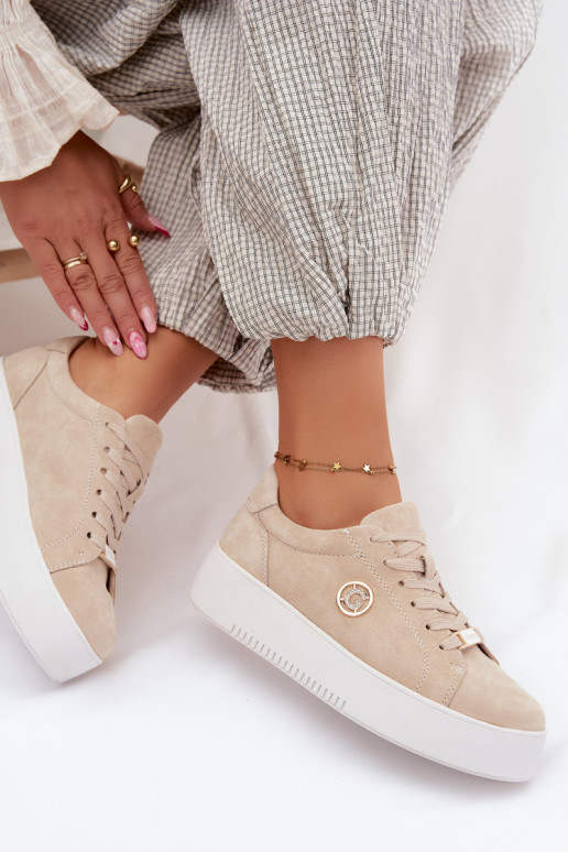 Pele de camurça À modalo de tênis Feminino com uma plataforma bege Dainty