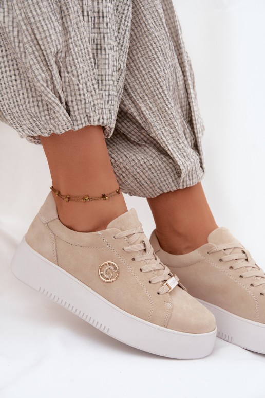 Pele de camurça À modalo de tênis Feminino com uma plataforma bege Dainty