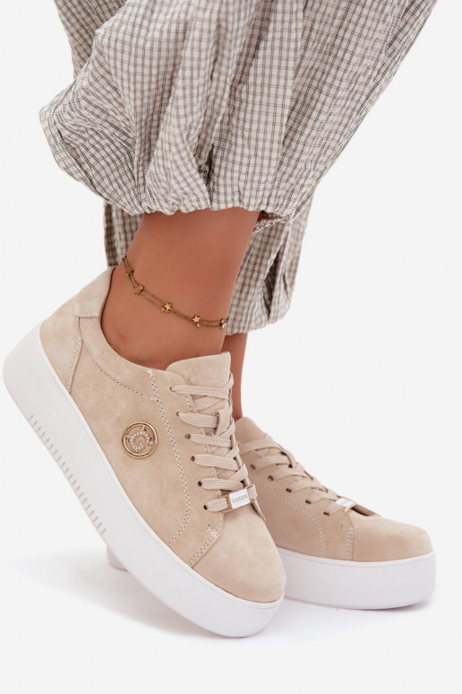 Pele de camurça À modalo de tênis Feminino com uma plataforma bege Dainty
